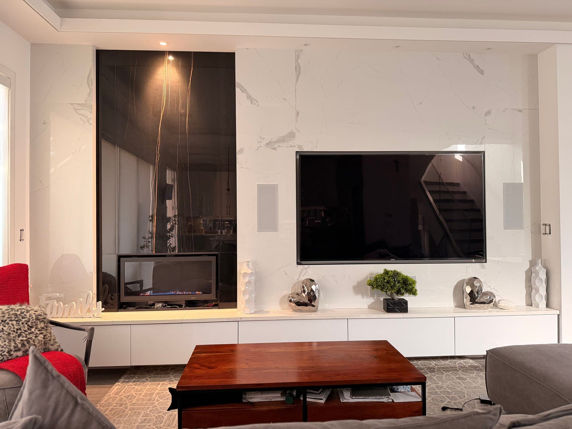 Living room feature wall renovation — after