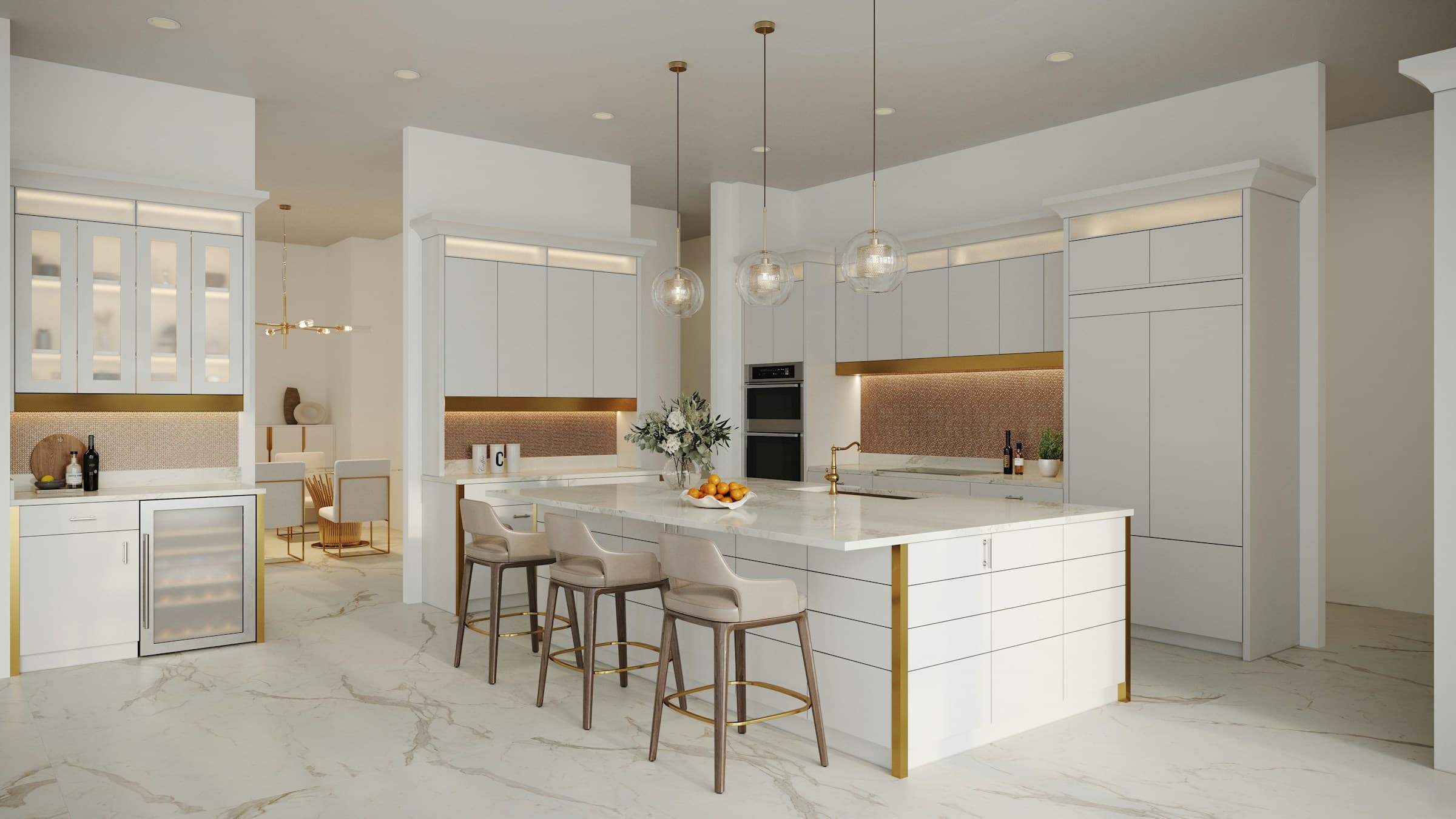 A luxury white marble and brass kitchen renovation by Pro Touch